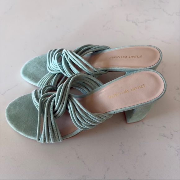 Stuart Weitzman Twist Block twisted suede mules in mint Size: 7.5 - Picture 3 of 5